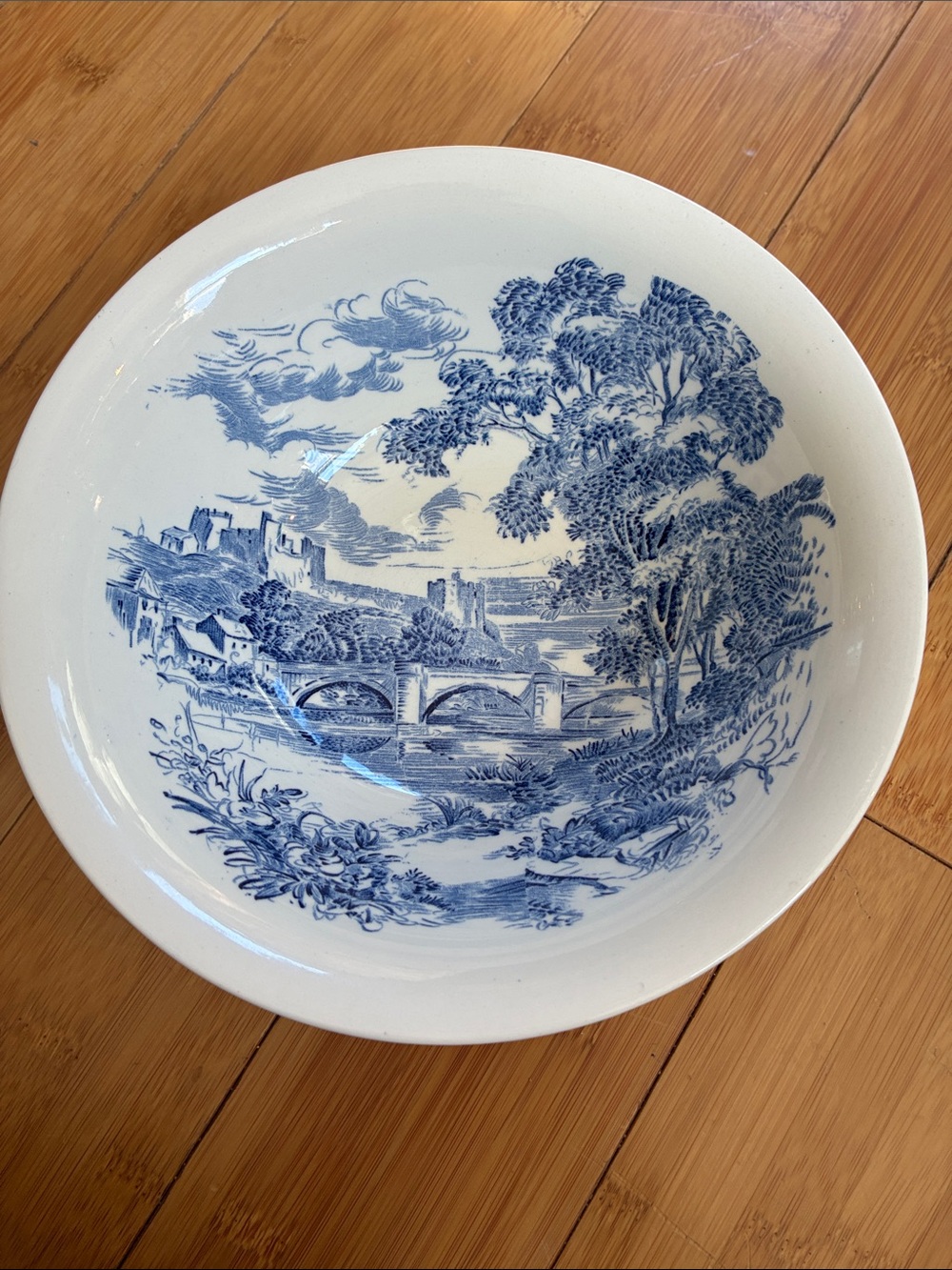 Vintage Enoch Wedgwood Countryside Blue Transferware Serving Bowl England 8.5"